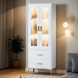 Hommoo Freestanding Storage Cabinet with LED Light, Doors & 2 Drawers - 1 of 4