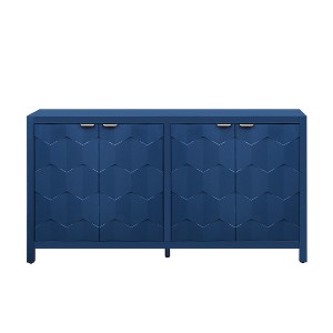 Sideboard Buffet Cabinet, Wooden Floor Storage Console Table, Sideboard Cabinet W/4 Honeycomb Pattern Designed Doors For Entryway Dining Room, Blue - 1 of 4