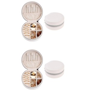Unique Bargains Travel Small Portable PU Leather Round Jewelry Box 2 Pcs - 1 of 4