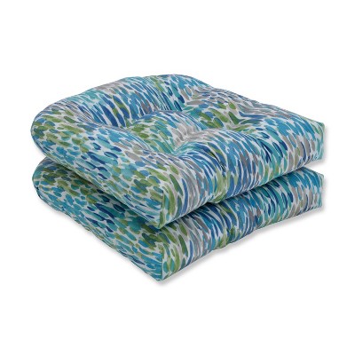 2pk Make It Rain Wicker Outdoor Seat Cushion Cerulean Blue - Pillow Perfect