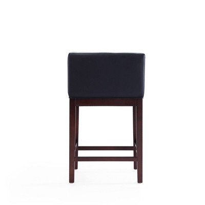 Kingsley 34" Black Faux Leather and Dark Walnut Wood Counter Stool (Set of 2)