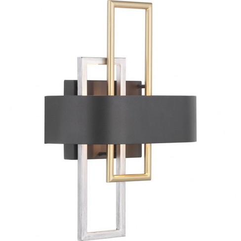 Progress Lighting Adagio 2-Light Wall Sconce, Black, Geometric Pattern, Steel, Damp Rated, Brushed Silver and Brass Accents - image 1 of 4