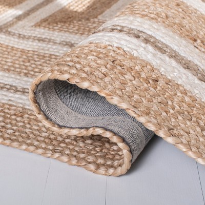 Ivory and Natural Geometric Flat Woven Cowhide Rug, 6' x 9'