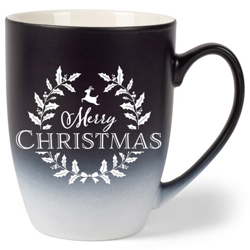 Elanze Designs Merry Christmas Two Toned Ombre Matte Black and White 12 ounce Ceramic Stoneware Coffee Cup Mug - image 1 of 4