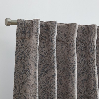 Gray Paisley Blackout Polyester Ground Length Curtain Panel