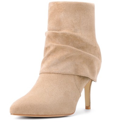 BLISSFUL STEP Women's Pointed Toe Stiletto Heel Fold Over Slouch Ankle Boots