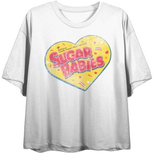 Sugar Babies Distressed Confetti Heart Logo Women's White Cropped Tee - 1 of 3