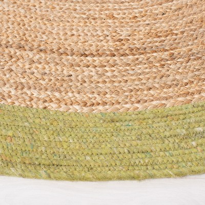 Handmade Green and Natural Oval Wool Cotton Braided Rug 4' x 6'