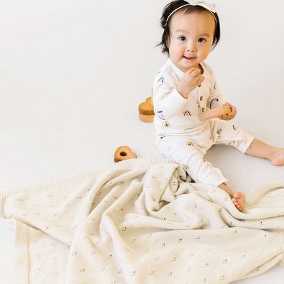 Makemake Organics Organic Baby Blanket Knit Pointelle - Vanilla