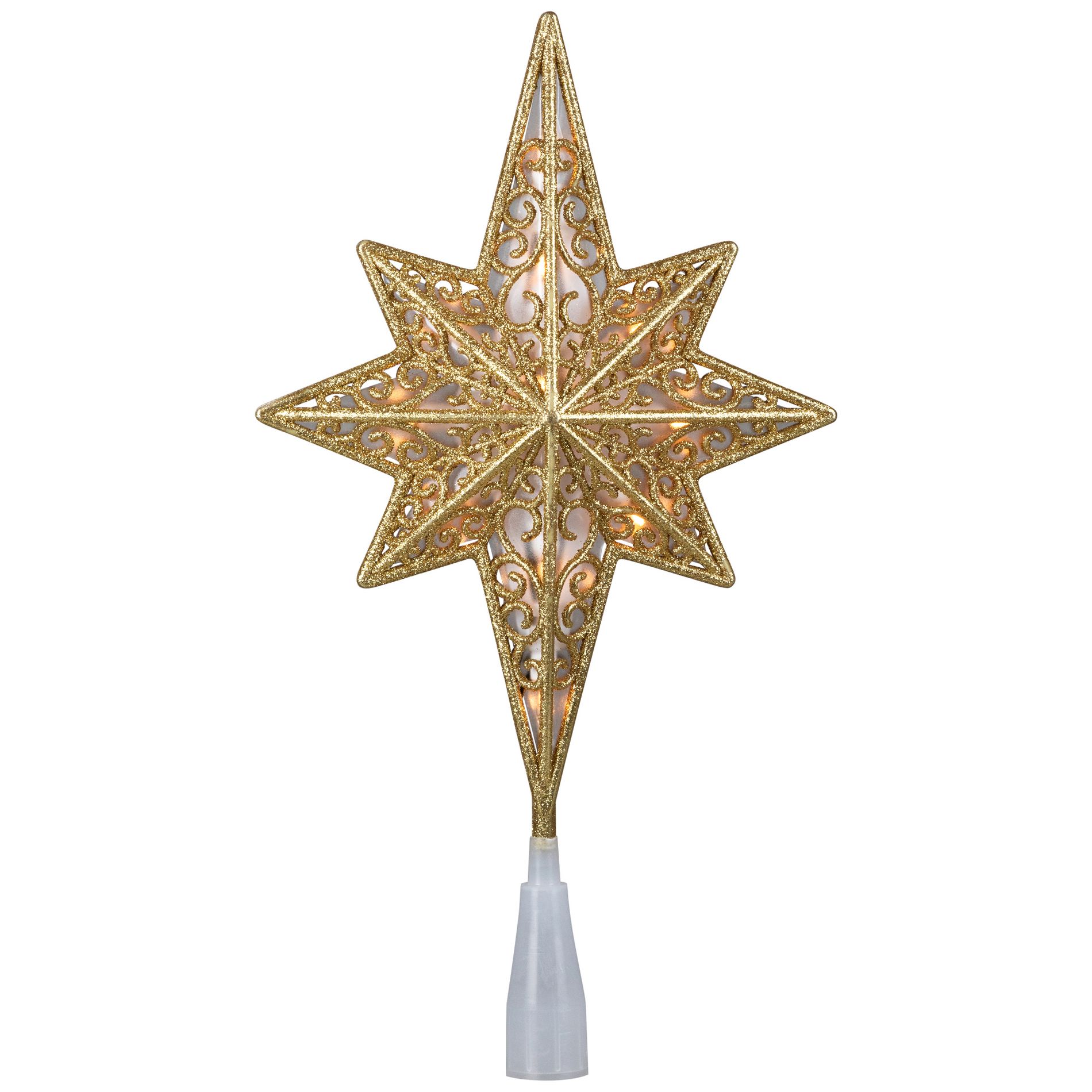 Northlight Lighted Frosted Clear and Gold Scroll Star of Bethlehem Christmas Tree Topper - 11" - Clear Lights