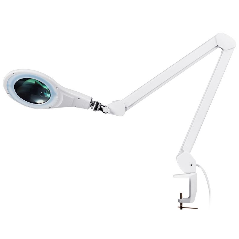 LED Magnifying Glass Desk Lamp w/ Swivel Arm & Clamp 2.25x Magnification White, 1 of 8
