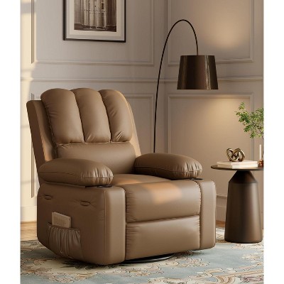 Recliner Chair, 360° Manual Rocker Swivel Recliner for Adults, with Side Pockets and Cup Holders, for Living Room, Bedroom