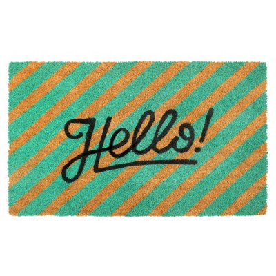 Raj 1'6" x 2'6" Tufted Hello Coir Doormat Striped Green