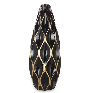 Gulches Decorative Vase - Classic Black & Gold Accent Vase for Timeless Elegance (12") - 1 of 4