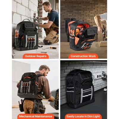 VEVOR Tool Backpack, 56 Pockets, Heavy-duty Tools Storage Organizer Bags with Molded Base, Electrician Jobsite Backpack, Black+Gray — фото 7