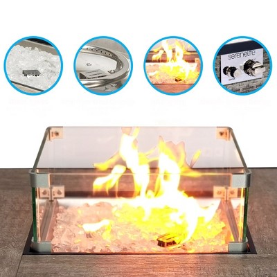 Square Wicker Propane Gas Fire Pit Table with Glass Guard