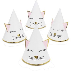 Sparkle and Bash 24-Pack Cat Party Cone Hats for Kitten Themed Kids Birthday Supplies and Decorations, White - 1 of 4
