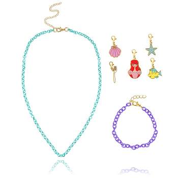 Disney Princess Girls Necklace, Bracelet, and Charms Set - The Little Mermaid Ariel Charms with Bracelet and Necklace