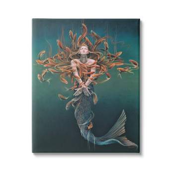 Stupell Industries Mermaid Fish Swirling Painting Canvas Wall Art