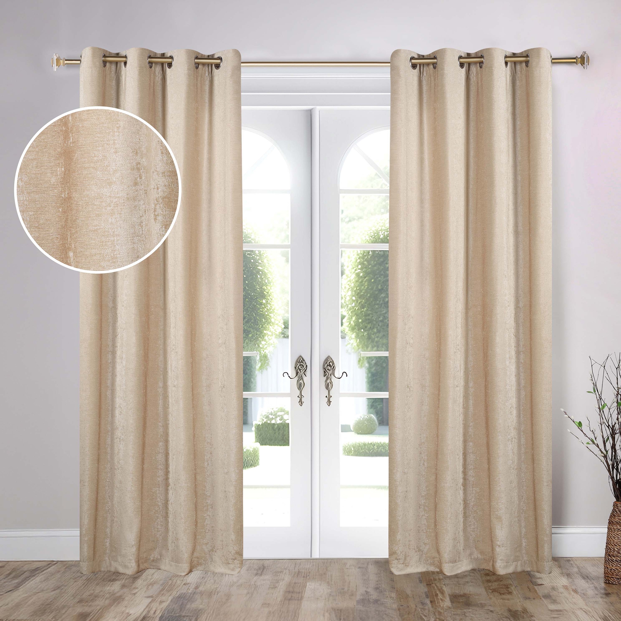 Chenille Room Darkening Machine Washable Semi-Blackout Curtain Panels, Set of 2, 52"x96", Beige - Blue Nile Mills