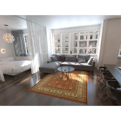 Terracotta & Ivory Easy-Care Rectangular Synthetic Rug