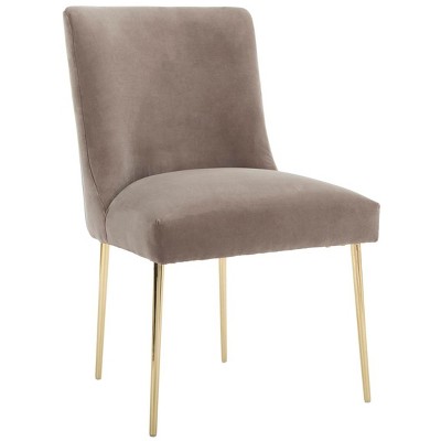 Mouse Grey Velvet Upholstered Dining Chair with Gold Metal Legs