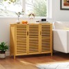Tangkula Bamboo Bathroom Cabinet 3-Door Storage Organizer w/ Shelves Natural - 3 of 4