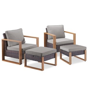 Buenhomino 4 Pieces Patio Furniture Sets, Wicker Patio Chair with Ottomans, Outdoor Furniture Set for Outside Porch Garden Backyard - 1 of 4