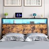 Headboard with LED Lights, Charging Ports & Storage - Brown Industrial Wood and Metal Design, Easy Assembly - 3 of 4