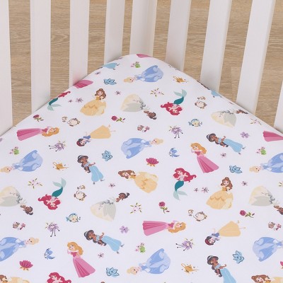 White Polyester Princess Print Fitted Mini Crib Sheet