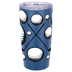 100 North 20 Ounce Stainless Steel On the Go Travel Tumbler With Push Top Lid, Golf Ball and Clubs Blue - 1 of 4