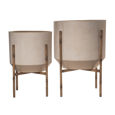 Transpac Metal 22.05 in. Brown Everyday Planters Set of 2