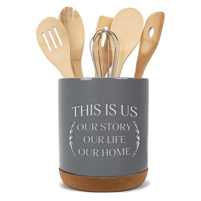 Elanze Designs This Is Us Grey X-Large Cork Bottom Kitchen Utensil Holder