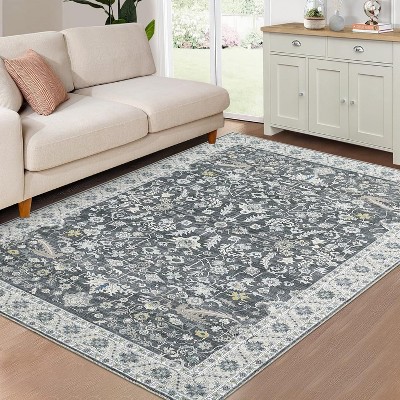 Acekool 4x6 Washable Vintage Rug - Boho Floral Non-Slip Indoor Carpet for Bedroom & Kitchen
