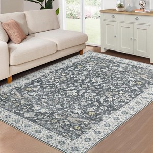 Acekool 4x6 Washable Vintage Rug - Boho Floral Non-Slip Indoor Carpet for Bedroom & Kitchen - 1 of 4