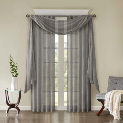 Gray Sheer Polyester Ground Length Window Drapes