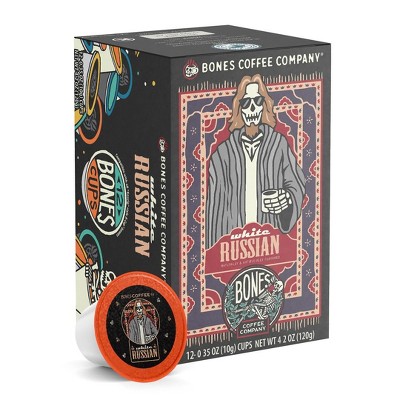 Bones Coffee White Russian Cream & Coffee Liqueur Flavor 12ct Single-Serve Bones Cups Coffee Pods Compatible with Keurig Coffee Maker