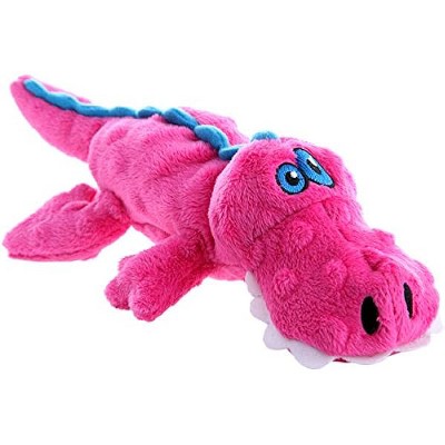 goDog Gators Squeaky Plush Dog Toy, Chew Guard Technology - Pink, Small