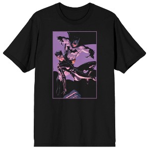 Men's DC Comic Bok Batman & Batgirl Superheroes Black Graphic Tee Shirt - 1 of 1