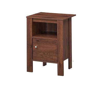 Tangkula Set of 2 Nightstand Compact Side Sofa Table Open Shelf & Cabinet Rustic Walnut