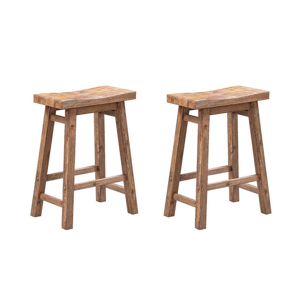 Photos - Chair Set of 2 24" Sonoma Saddle Counter Height Barstool Barnwood Wire Brush - B