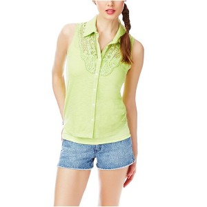 Aeropostale Womens Lace Yoke Sleeveless Button Up Shirt - 1 of 2