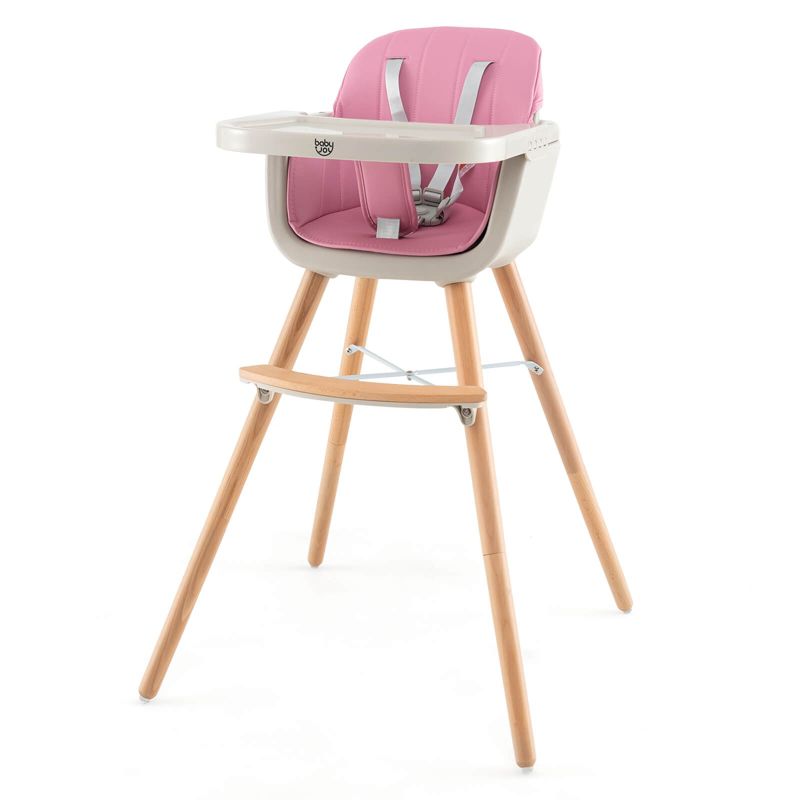 Babyjoy 3 in 1 Convertible Wooden High Chair Toddler Feeding Chair with Cushion Gray/Beige/Yellow/Pink/Dark Grey/Black, 1 of 11