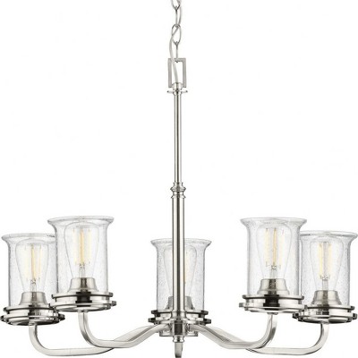 Progress Lighting, Winslett Collection, 5-Light Chandelier, Brushed Nickel, Seeded Glass Shades