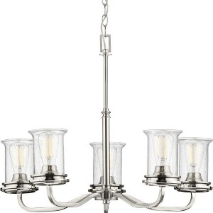 Progress Lighting, Winslett Collection, 5-Light Chandelier, Brushed Nickel, Seeded Glass Shades - 1 of 4