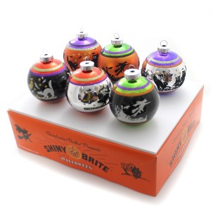 Shiny Brite 3.25 In 3.25 Halloween Flocked Rounds Ornament Signature Cats Witch Tree Ornament Sets - 1 of 3