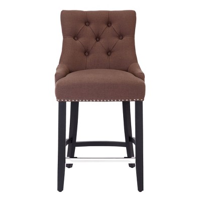 WestinTrends 29" Brown Linen Tufted Wingback Bar Stool Set