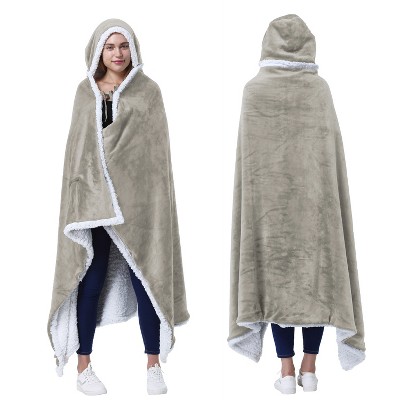 Catalonia Women's Fuzzy Wearable Blanket Wrap Sweater with Hand Pockets, Hooded Blanket Cape, Cozy Fleece Throw Cape, Valentine’s Day Gift for her