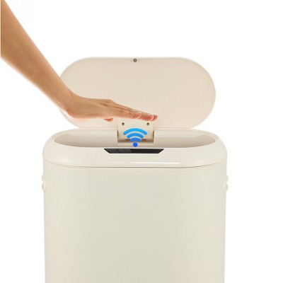 Limestone Beige Plastic Touchless Motion Sensor Trash Can, 13.2 Gallons