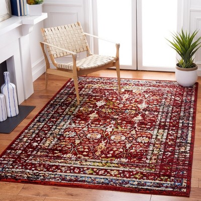 Red Synthetic Hand-knotted Round Area Rug